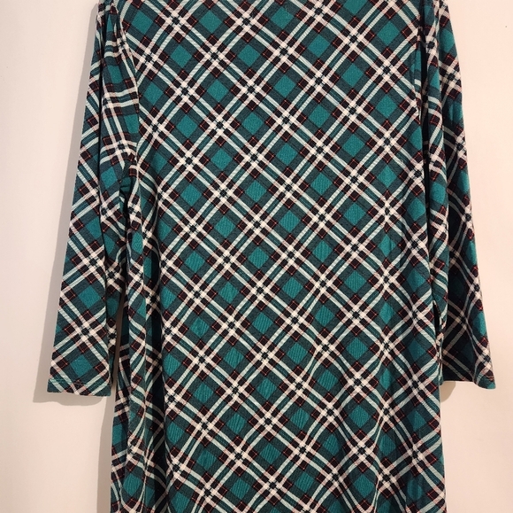 Kim Rogers Romy Green Red Boxy 3/4 Sleeve Blouse M High Low Hem - Picture 3 of 7